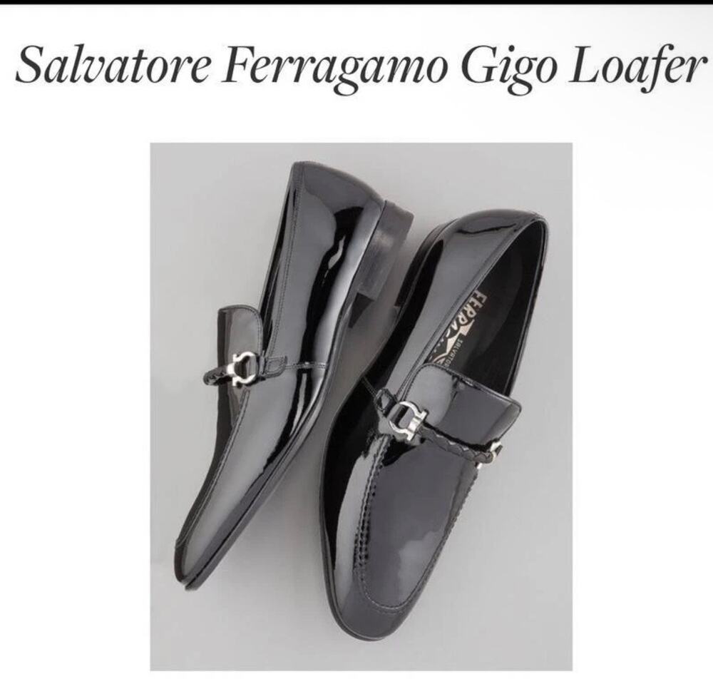Men’s Ferragamo GIGO patent leather loafers size 7